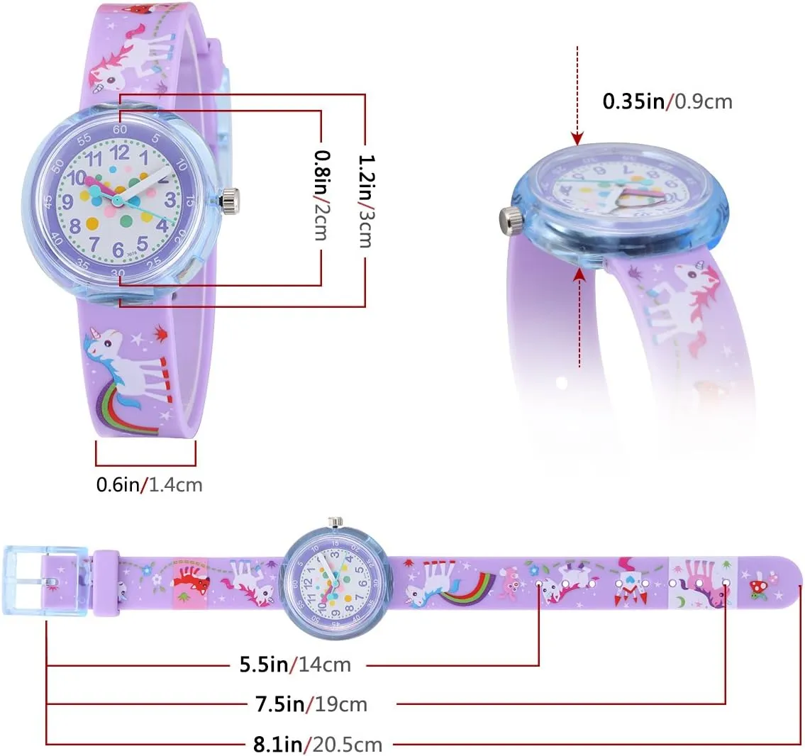 Jewtme Cute Toddler Children Kids Watches Ages 3-8 Analog Time Teacher 3D Silicone Band Cartoon Watch for Little Girls Boys