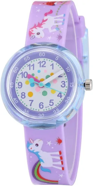Jewtme Cute Toddler Children Kids Watches Ages 3-8 Analog Time Teacher 3D Silicone Band Cartoon Watch for Little Girls Boys