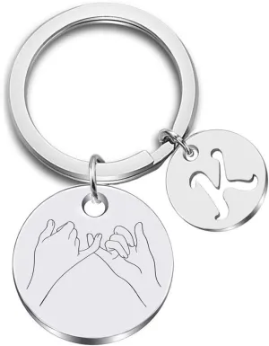 JJTZX Pinky Promise Keychain Pinky Swear Keyring Best Friend Keychain Silver Initial Keychain Best Friends Promise Gift