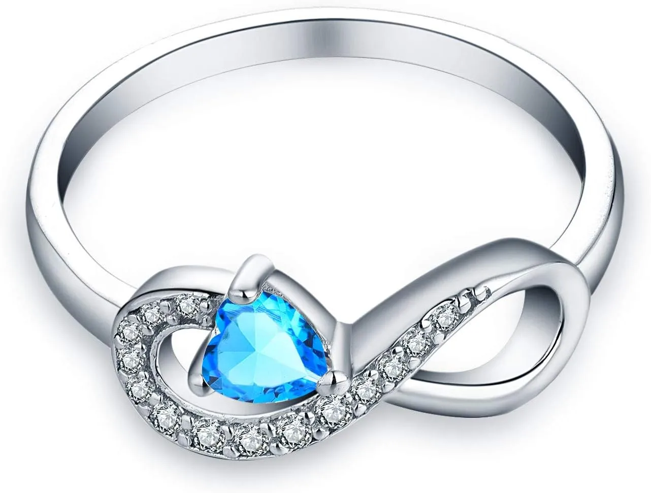 JO WISDOM Promise Ring for Women Sterling Silver Infinity Heart Promise Rings for Her Birthstone Cubic Zirconia Friendship Ring Size 5-12