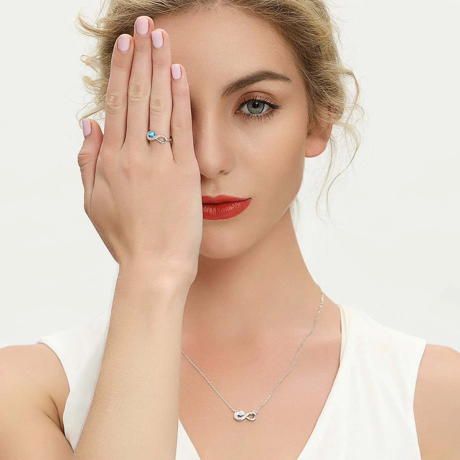 JO WISDOM Promise Ring for Women Sterling Silver Infinity Heart Promise Rings for Her Birthstone Cubic Zirconia Friendship Ring Size 5-12