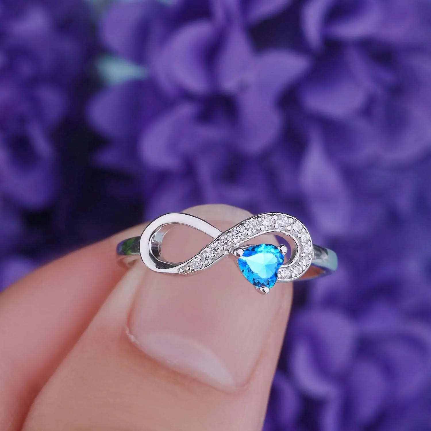 JO WISDOM Promise Ring for Women Sterling Silver Infinity Heart Promise Rings for Her Birthstone Cubic Zirconia Friendship Ring Size 5-12
