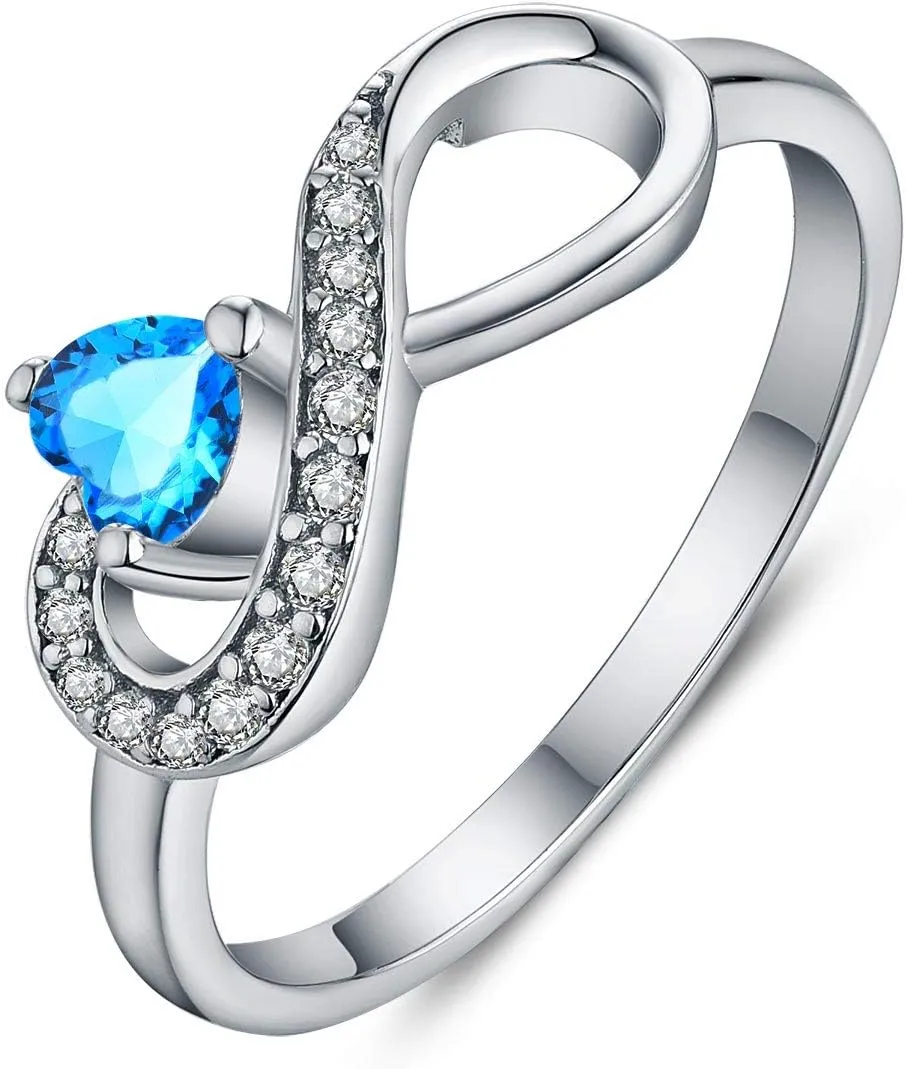 JO WISDOM Promise Ring for Women Sterling Silver Infinity Heart Promise Rings for Her Birthstone Cubic Zirconia Friendship Ring Size 5-12