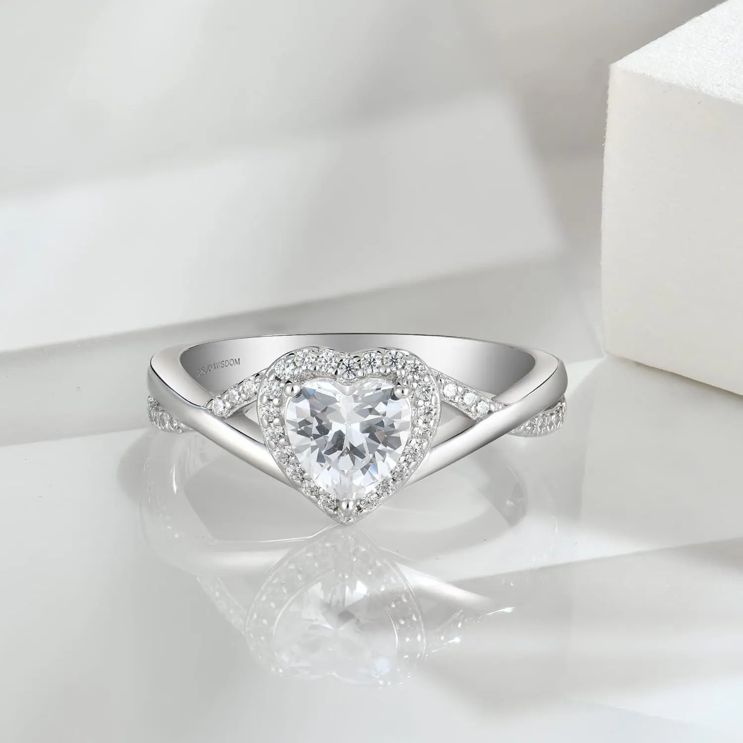 JO WISDOM Promise Rings for Women 925 Sterling Silver Infinity Heart Halo Promise Ring for Her