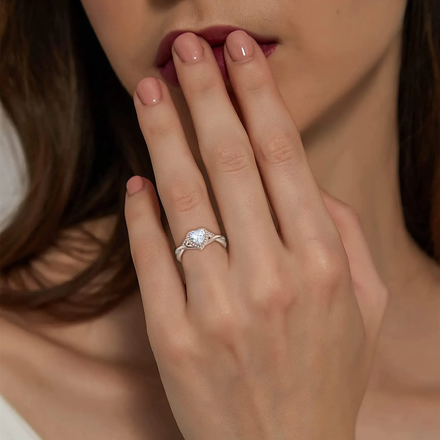 JO WISDOM Promise Rings for Women 925 Sterling Silver Infinity Heart Halo Promise Ring for Her