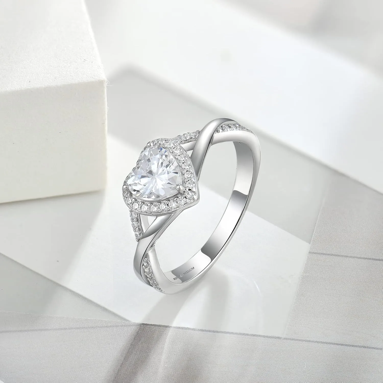 JO WISDOM Promise Rings for Women 925 Sterling Silver Infinity Heart Halo Promise Ring for Her