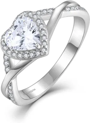 JO WISDOM Promise Rings for Women 925 Sterling Silver Infinity Heart Halo Promise Ring for Her