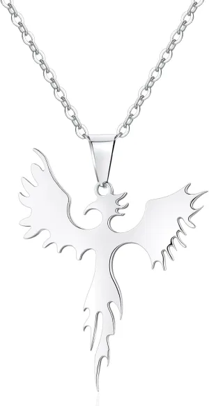 jonline24h Stainless Steel Phoenix Bird Firebird Pendant Biker Mens Necklace, 18-26 inch Chain(24 Inches)