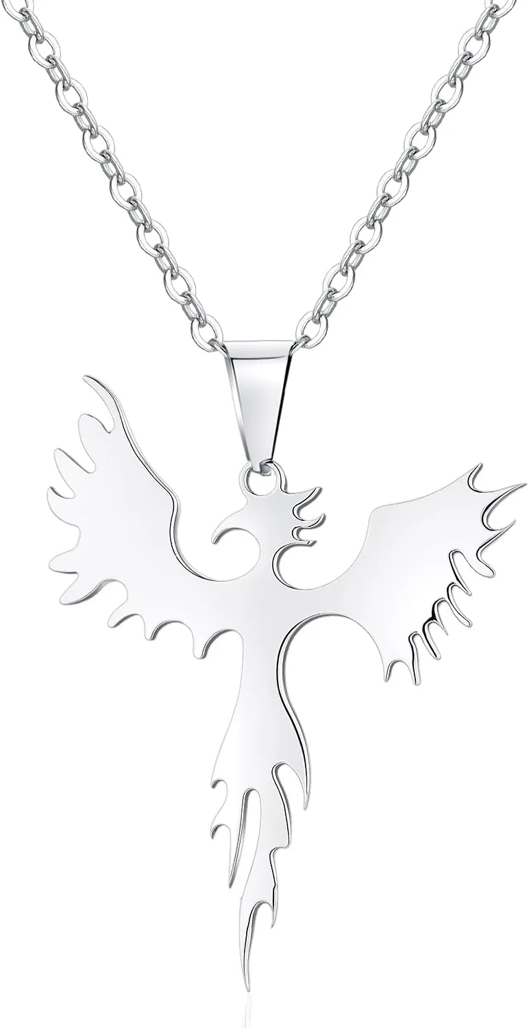 jonline24h Stainless Steel Phoenix Bird Firebird Pendant Biker Mens Necklace, 18-26 inch Chain(24 Inches)