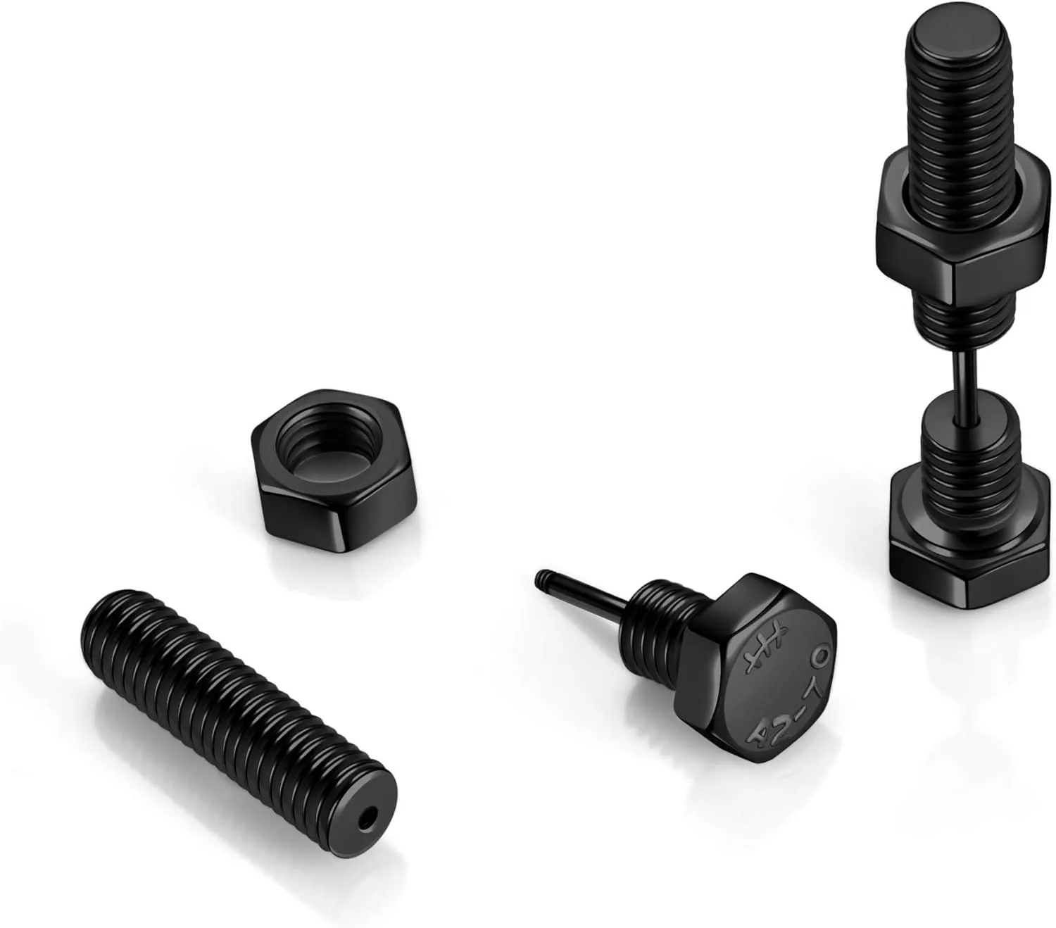 JOVIVI 2 Pairs Punk Stainless Steel 16G Silver Black Screw Stud Earrings for Men Women Body Piercing Jewelry