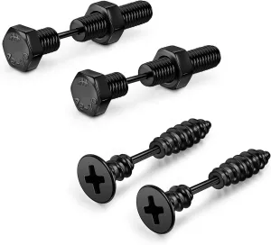JOVIVI 2 Pairs Punk Stainless Steel 16G Silver Black Screw Stud Earrings for Men Women Body Piercing Jewelry