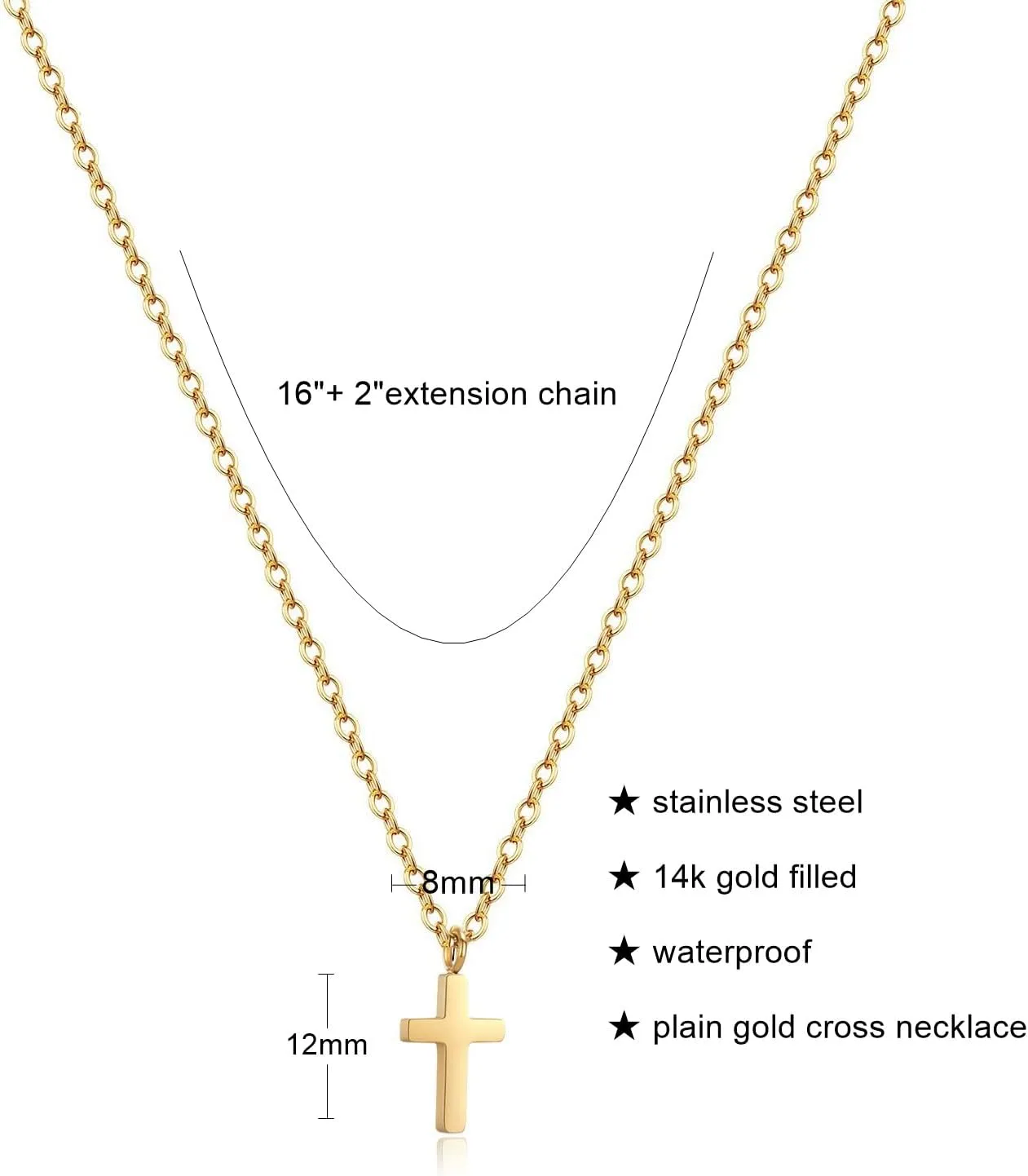Joxevyia Cross Necklace for Women 14K Gold Cubic Zirconia Cross Necklace Elegant Crystal Cross Pendant Simple Faith Jewelry Easter Gift for Women