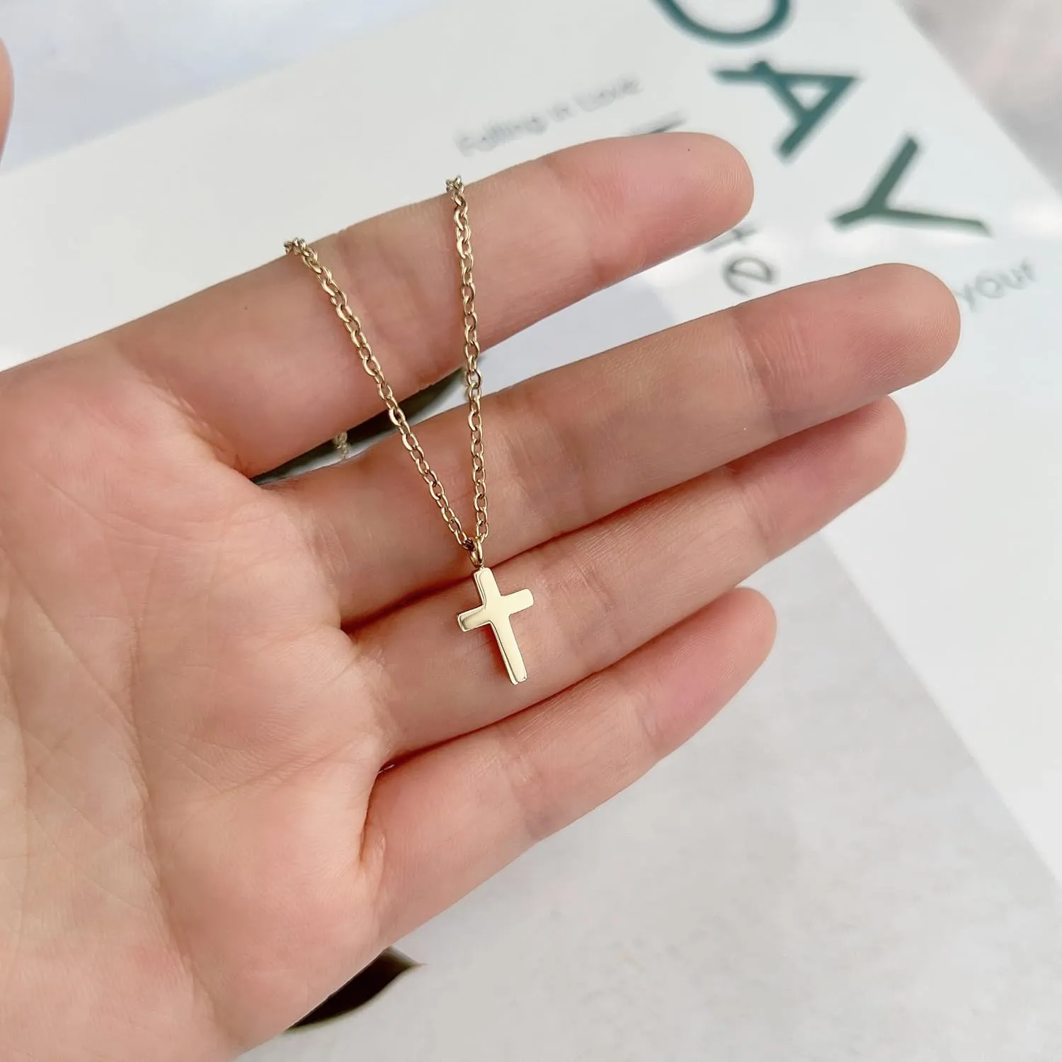 Joxevyia Cross Necklace for Women 14K Gold Cubic Zirconia Cross Necklace Elegant Crystal Cross Pendant Simple Faith Jewelry Easter Gift for Women