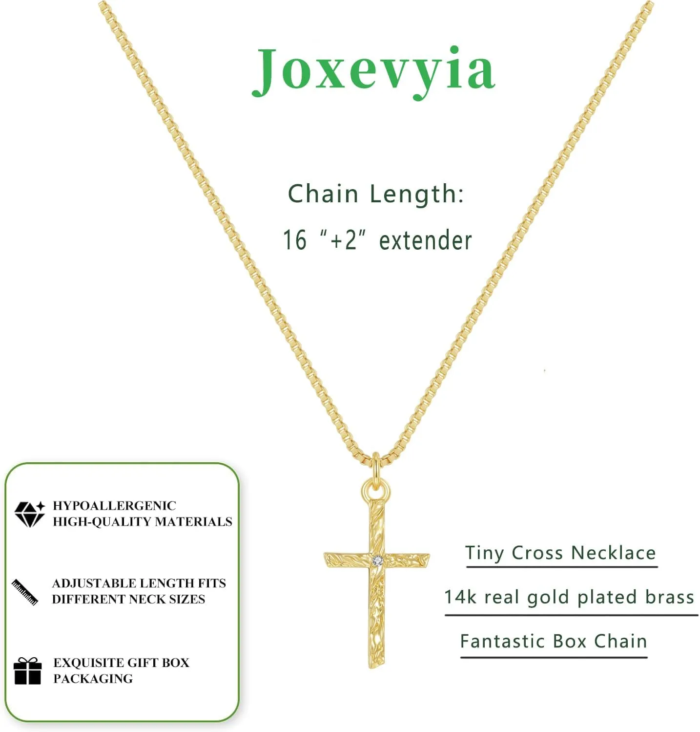 Joxevyia Cross Necklace for Women 14K Real Gold Plated Dainty Small Crystal Cross Pendant Religious Simple Minimalist Trendy Cute Cross Necklace Gift for Her