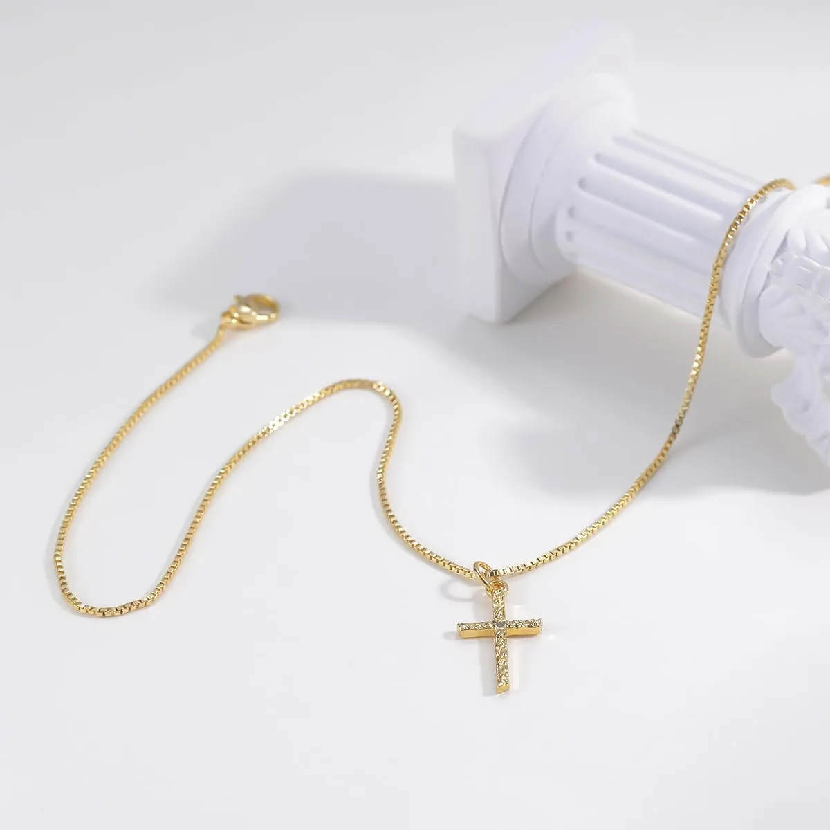 Joxevyia Cross Necklace for Women 14K Real Gold Plated Dainty Small Crystal Cross Pendant Religious Simple Minimalist Trendy Cute Cross Necklace Gift for Her