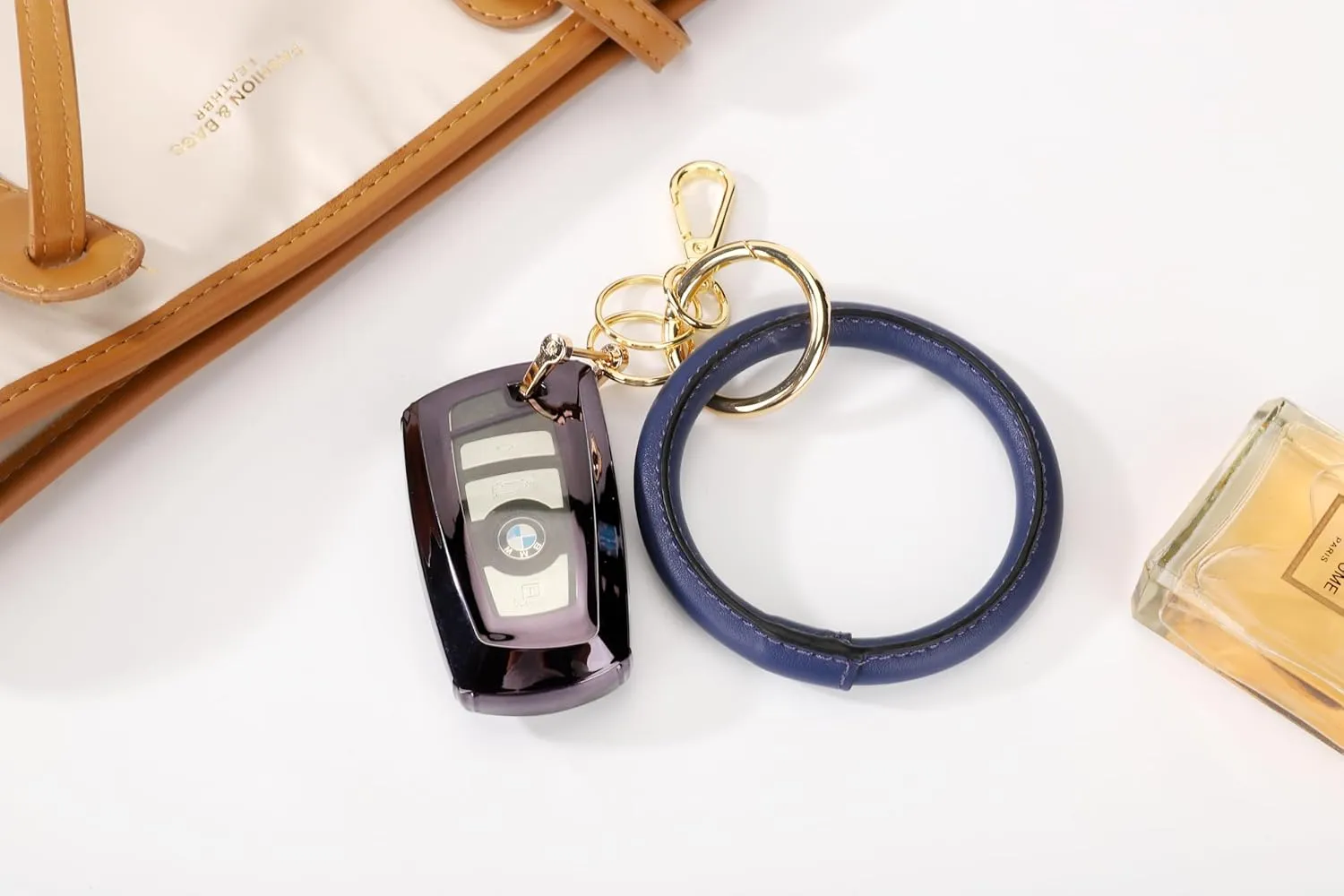 Junyuerly Wristlet Bracelet Keychain PU Leather Key chain Silicone Bangle Key Ring for Women Girls