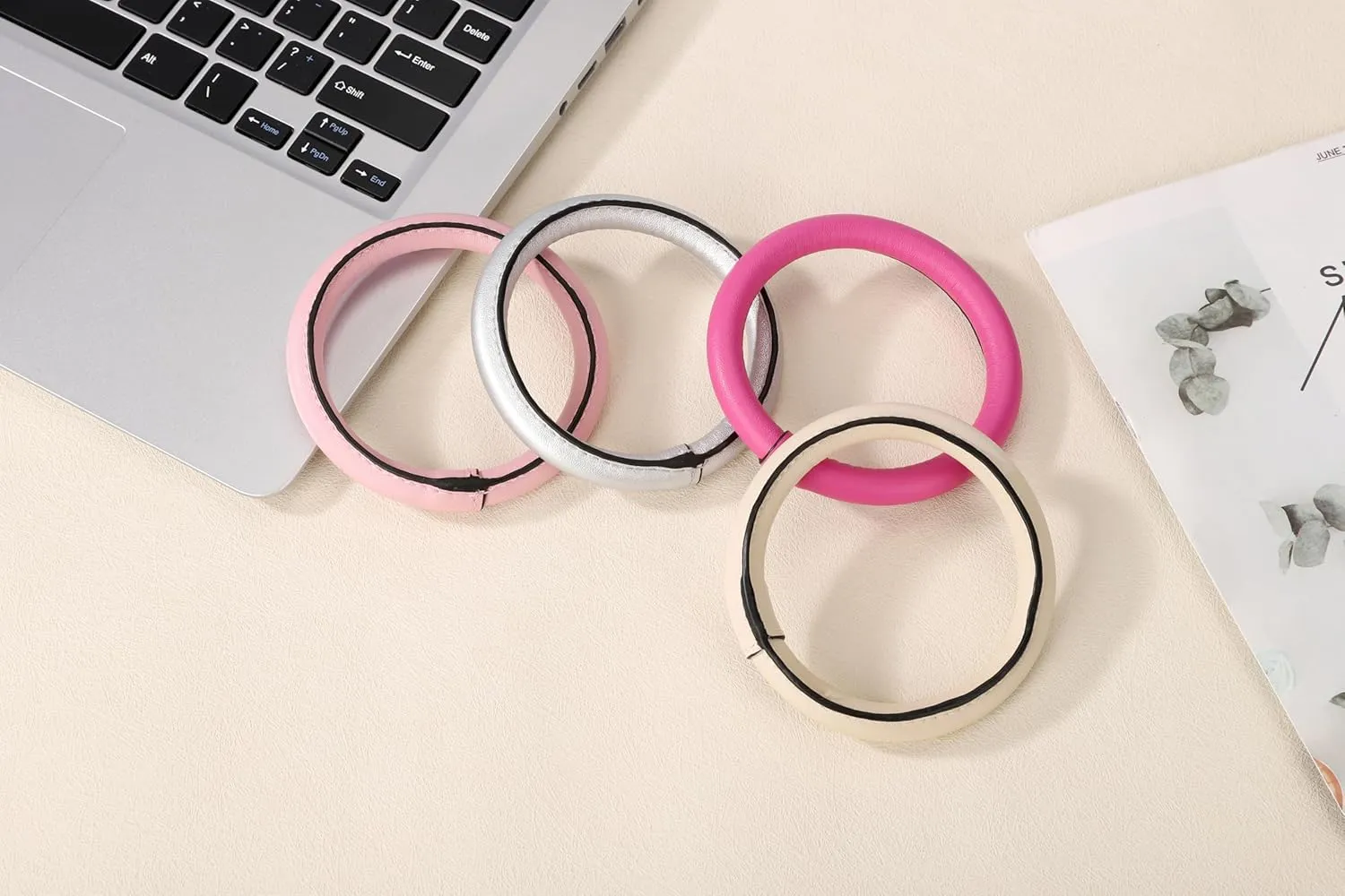 Junyuerly Wristlet Bracelet Keychain PU Leather Key chain Silicone Bangle Key Ring for Women Girls