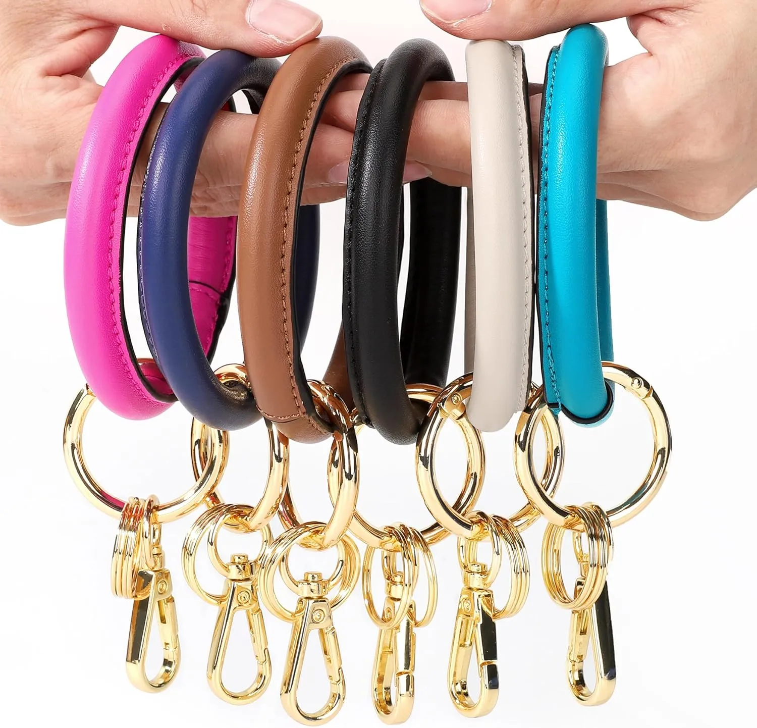 Junyuerly Wristlet Bracelet Keychain PU Leather Key chain Silicone Bangle Key Ring for Women Girls