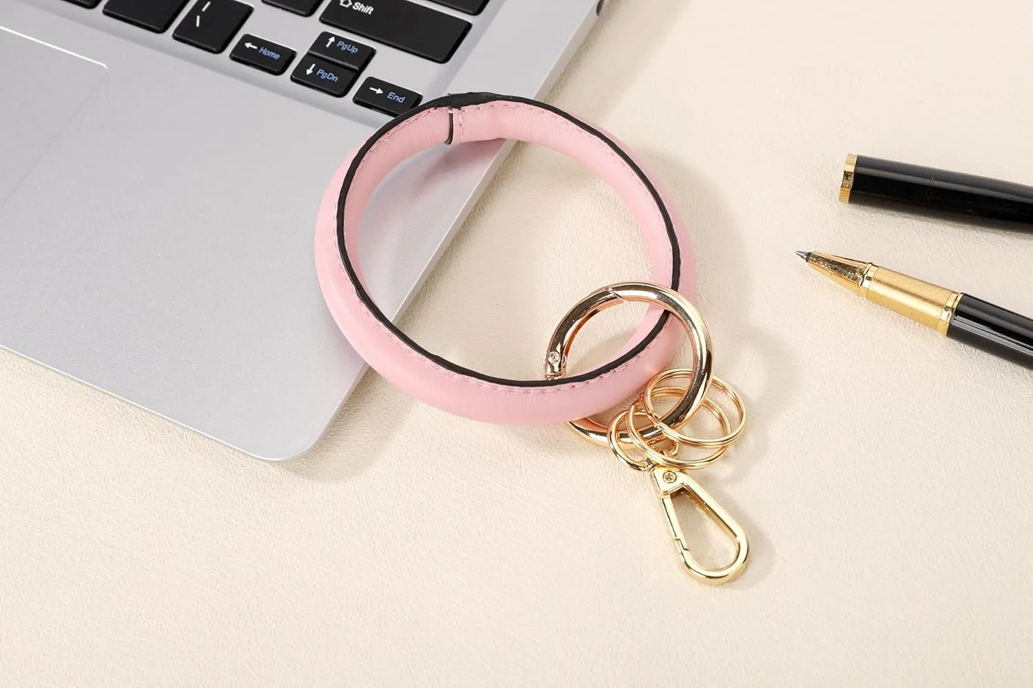 Junyuerly Wristlet Bracelet Keychain PU Leather Key chain Silicone Bangle Key Ring for Women Girls