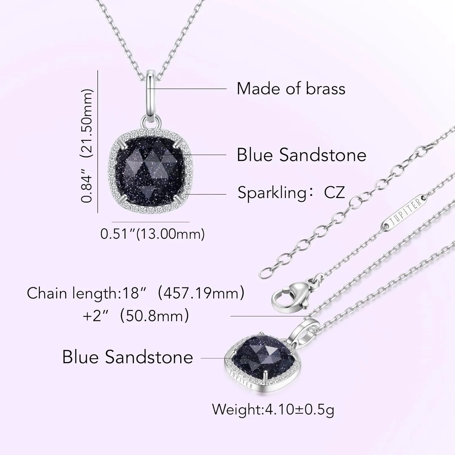 Jupiter Pendant Necklace for Women - Square Pendant Necklace Women, Necklace Jewelry for Valentine's Day, Mother's Day, Birthday Jewelry