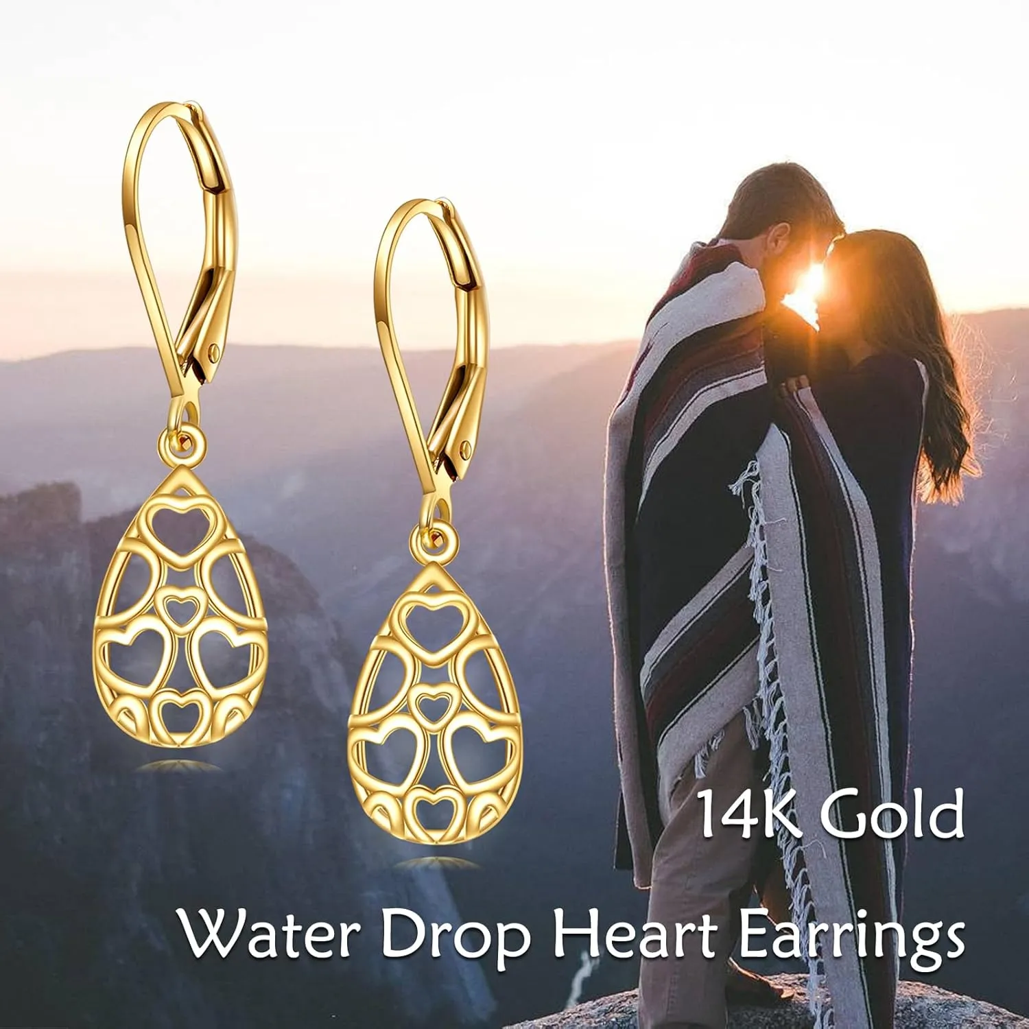 KECHO 14k Solid Gold Dangle Earrings for Women, Leverback Drop Earrings Fine Jewelry Birthday Gifts for Her