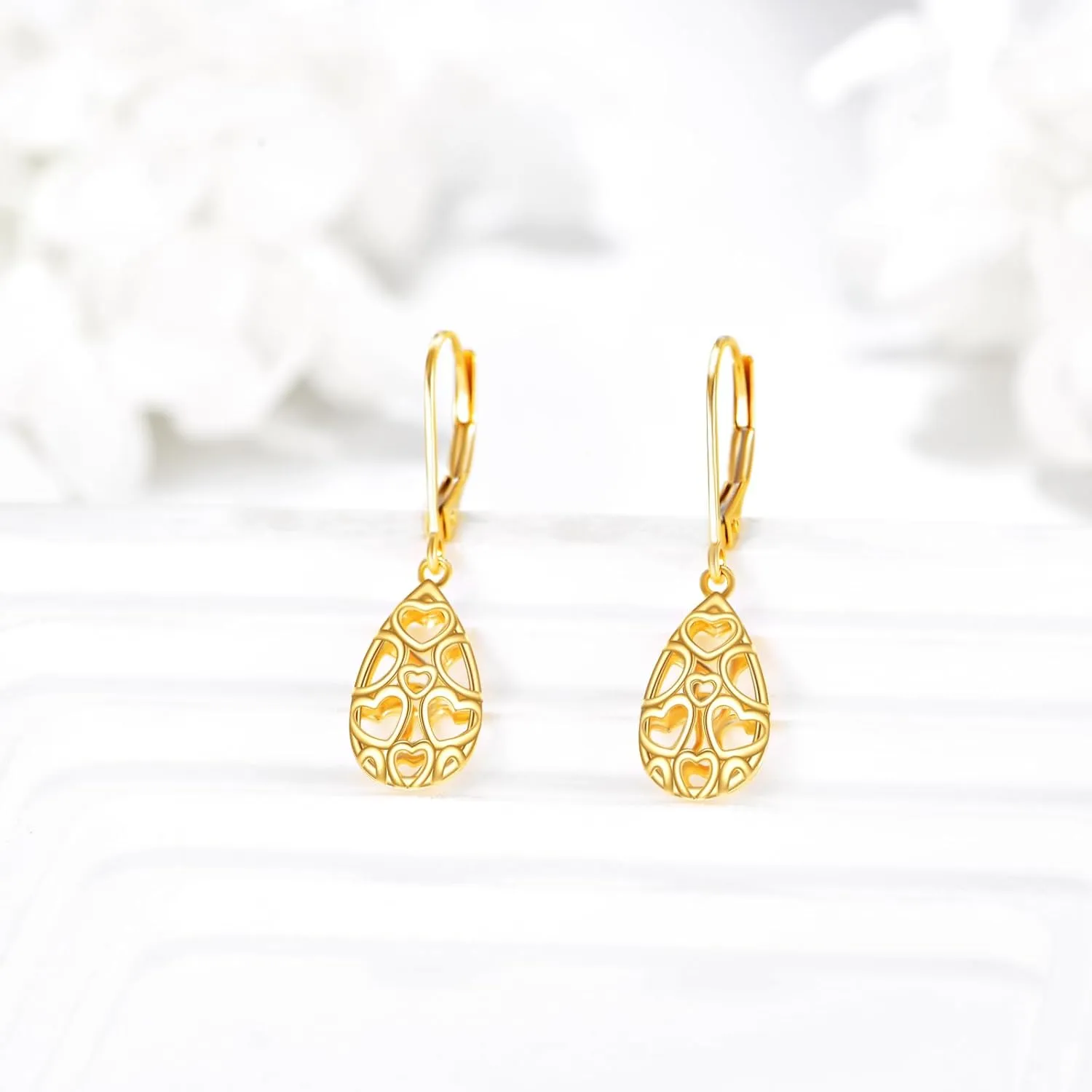 KECHO 14k Solid Gold Dangle Earrings for Women, Leverback Drop Earrings Fine Jewelry Birthday Gifts for Her