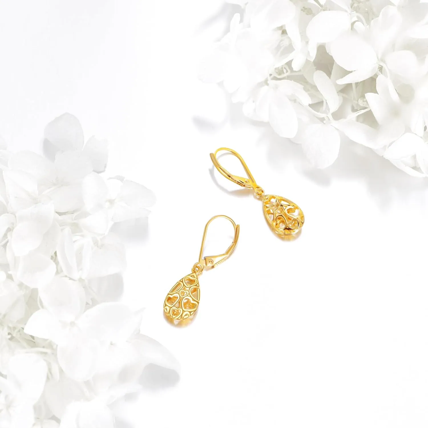 KECHO 14k Solid Gold Dangle Earrings for Women, Leverback Drop Earrings Fine Jewelry Birthday Gifts for Her
