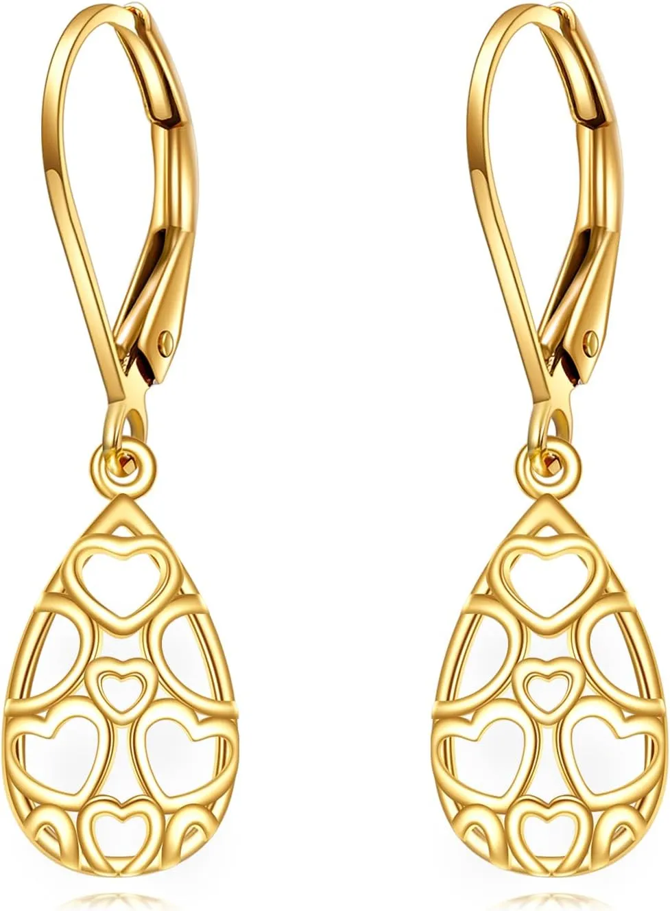 KECHO 14k Solid Gold Dangle Earrings for Women, Leverback Drop Earrings Fine Jewelry Birthday Gifts for Her