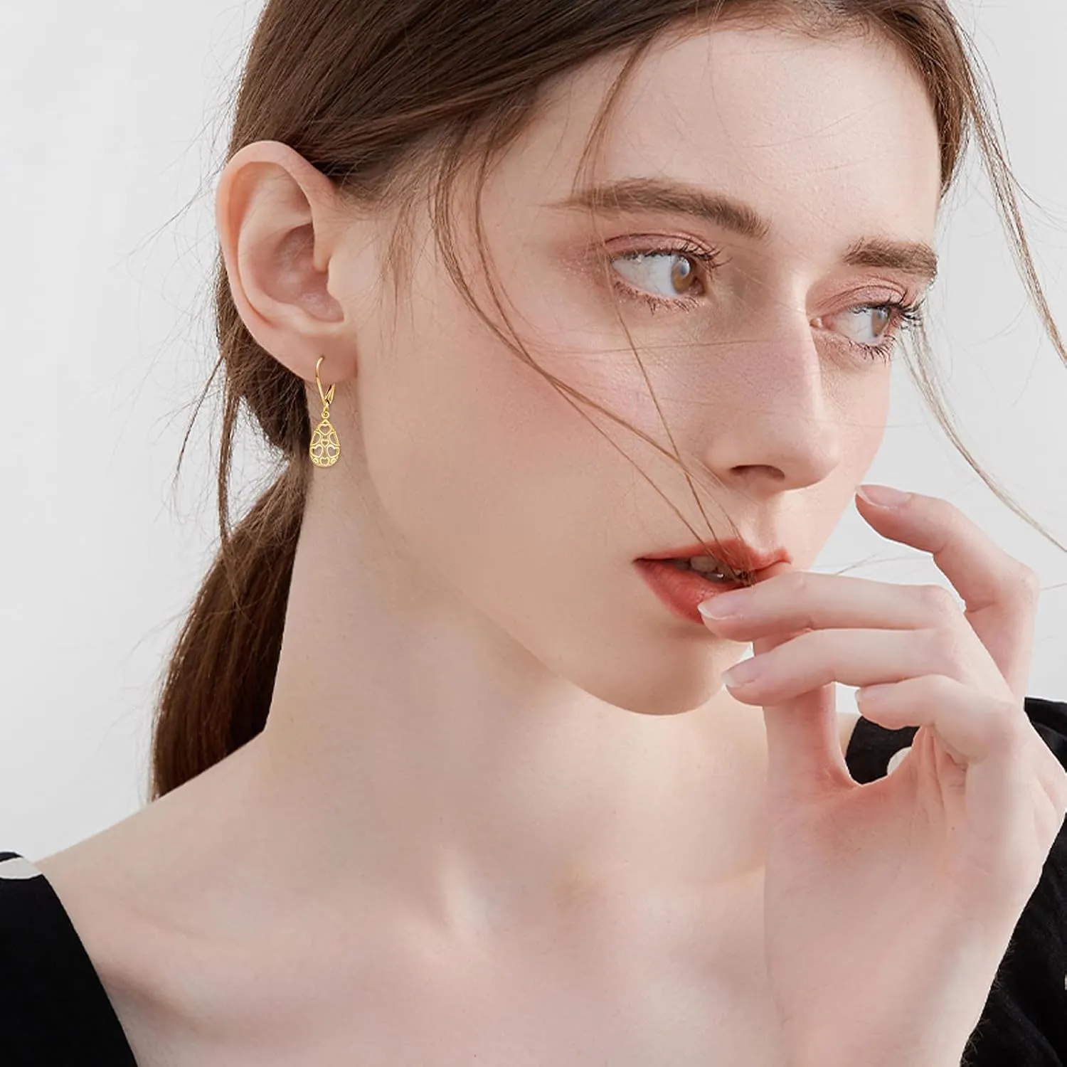 KECHO 14k Solid Gold Dangle Earrings for Women, Leverback Drop Earrings Fine Jewelry Birthday Gifts for Her