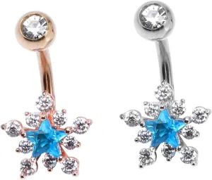 KESYOO Boho Style Belly Ring Set 2pcs Silver Women's Navel Ring Snowflake Design Comfortable Body Jewelry