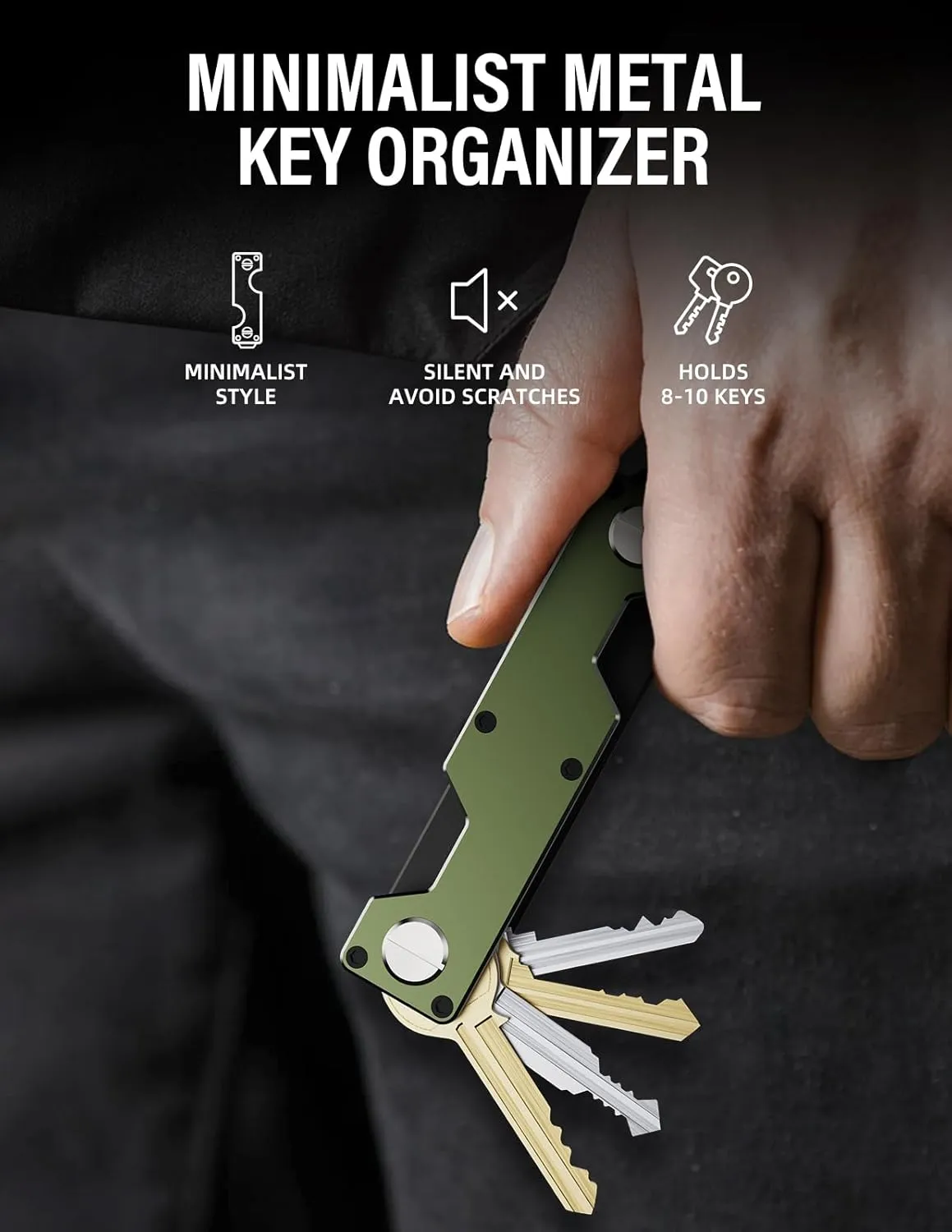 Key Holder for Keychain Key Ring - Minimalist Pocket-Sized EDC Keychain, Loop Piece for Car Fobs, Expandable up to 8-10 Keys