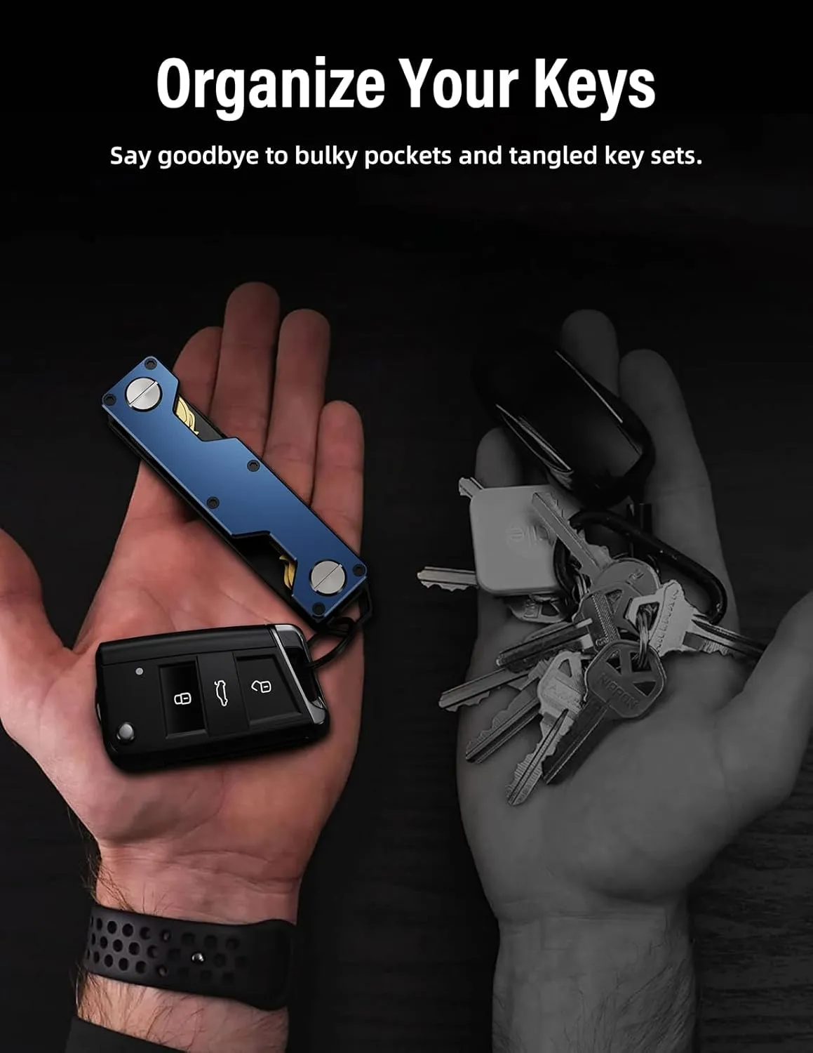 Key Holder for Keychain Key Ring - Minimalist Pocket-Sized EDC Keychain, Loop Piece for Car Fobs, Expandable up to 8-10 Keys