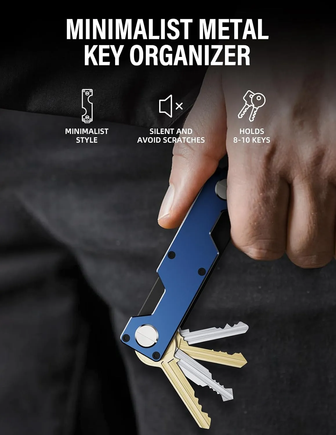 Key Holder for Keychain Key Ring - Minimalist Pocket-Sized EDC Keychain, Loop Piece for Car Fobs, Expandable up to 8-10 Keys
