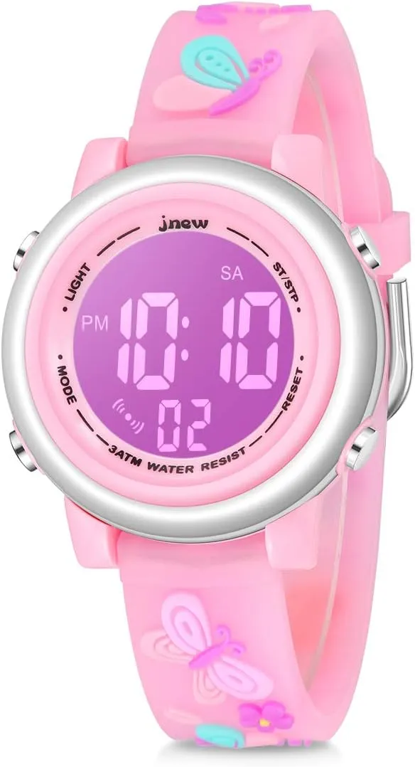 Kids Digital Sport Watches for Girls Boys, Waterproof Outdoor LED Timer with 7 Colors Backlight 3D Cartoon Silicone Band Child Wristwatch