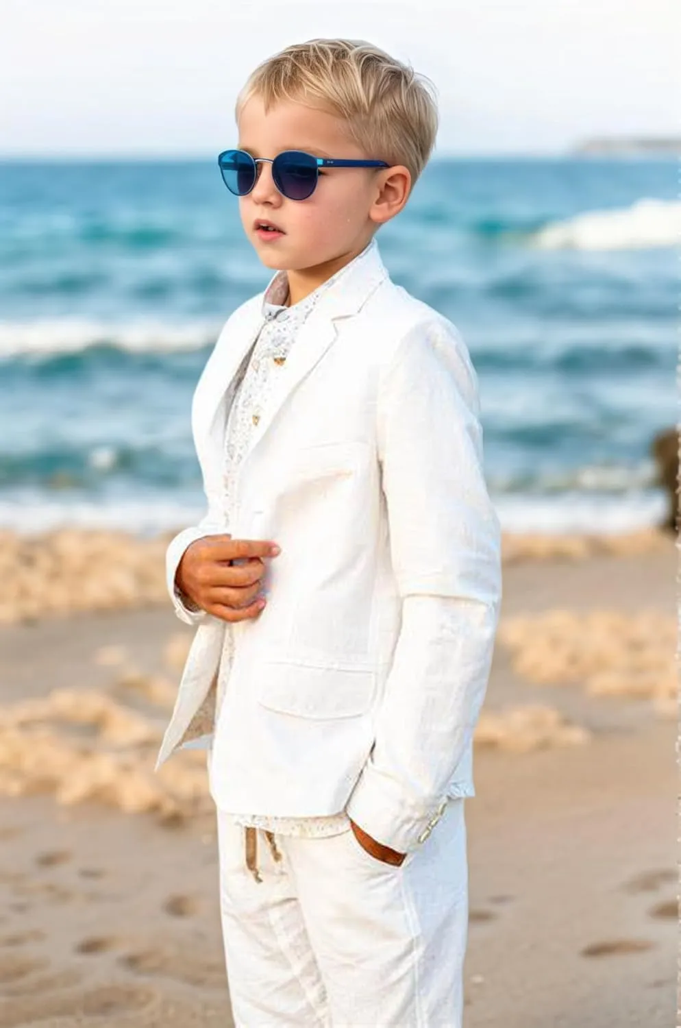 Kids Linen Suits for Boys Summer Beach Wedding 3 Piece Casual Slim Fit Suit for Boy Wedding Ring Bearer Outfit