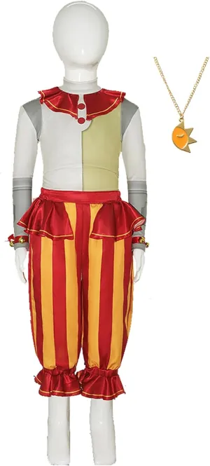 Kids Sun Moon Clown Cosplay Outfits Sundrop and Moondrop Costume with Necklace Full Set for Halloween