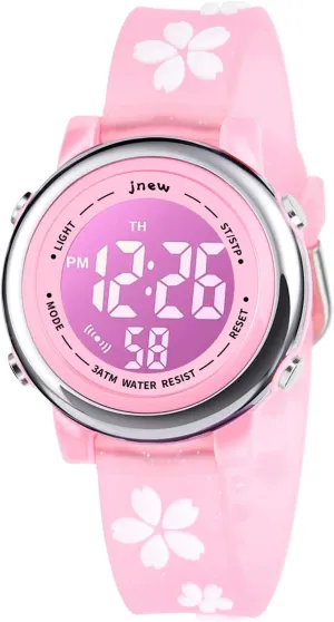 Kids Watch 3D Cartoon Toddler Wrist Digital Watch Waterproof 7 Color Lights with Alarm Stopwatch for 3-10 Year Boys Girls Little Child (Flower Pink)