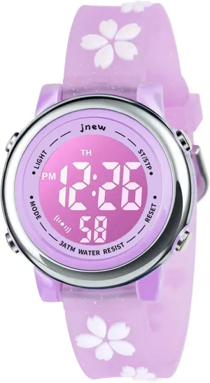 Kids Watch 3D Cartoon Toddler Wrist Digital Watch Waterproof 7 Color Lights with Alarm Stopwatch for 3-10 Year Boys Girls Little Child (Flower Purple)
