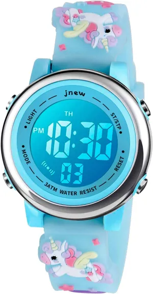 Kids Watch 3D Cartoon Toddler Wrist Digital Watch Waterproof 7 Color Lights with Alarm Stopwatch for 3-10 Year Boys Girls Little Child (Unicorn Blue)