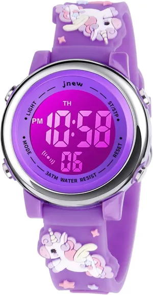 Kids Watch 3D Cartoon Toddler Wrist Digital Watch Waterproof 7 Color Lights with Alarm Stopwatch for 3-10 Year Boys Girls Little Child (Unicorn D-Purple)