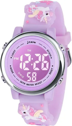 Kids Watch 3D Cartoon Toddler Wrist Digital Watch Waterproof 7 Color Lights with Alarm Stopwatch for 3-10 Year Boys Girls Little Child (Unicorn L-Purple)
