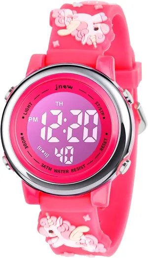 Kids Watch 3D Cartoon Toddler Wrist Digital Watch Waterproof 7 Color Lights with Alarm Stopwatch for 3-10 Year Boys Girls Little Child (Unicorn Rose)