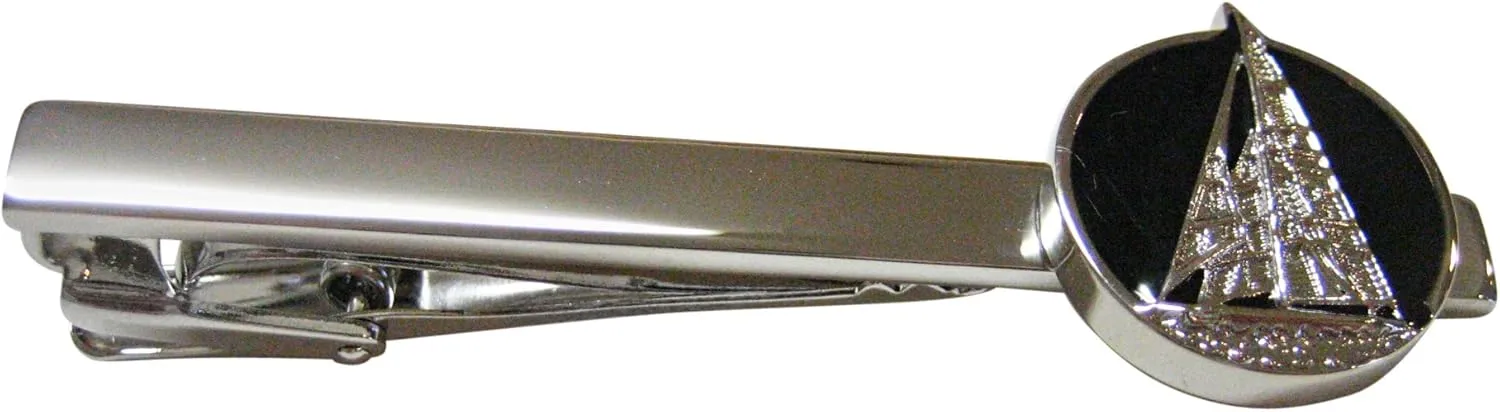 Kiola Designs Black and Silver Toned Nautical Sail Boat Square Tie Clip