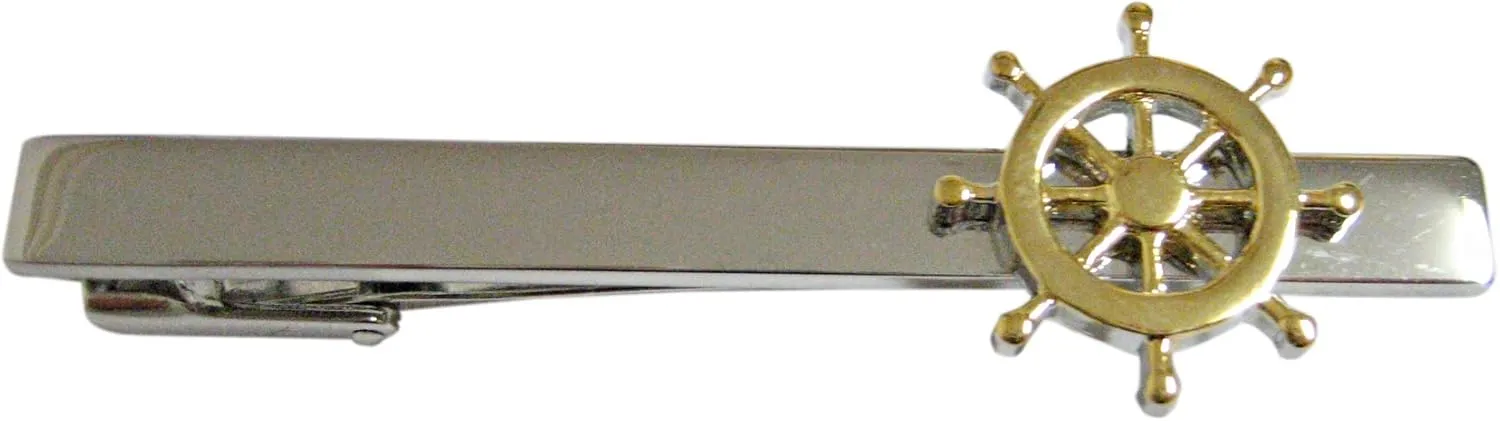 Kiola Designs Gold Toned Nautical Steering Helm Square Tie Clip