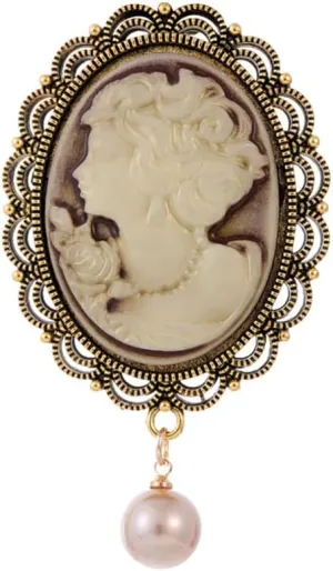 Kokoma Victorian Cameo Brooch Pin for Women Dangling Pearl Beauty Lady Portrait Lapel Pins Scarf Badge Cloth Dress Accessories Jewelry