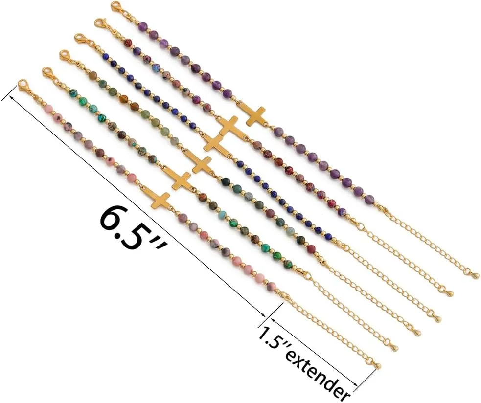 KSQS Religious Cross Bracelet for Women, 18K Gold Plated Sideways Healing Natural Stone Bead Chain Faith Jewelry, Religious & Christian Confirmation Baptism and Easter Encouragement Gifts