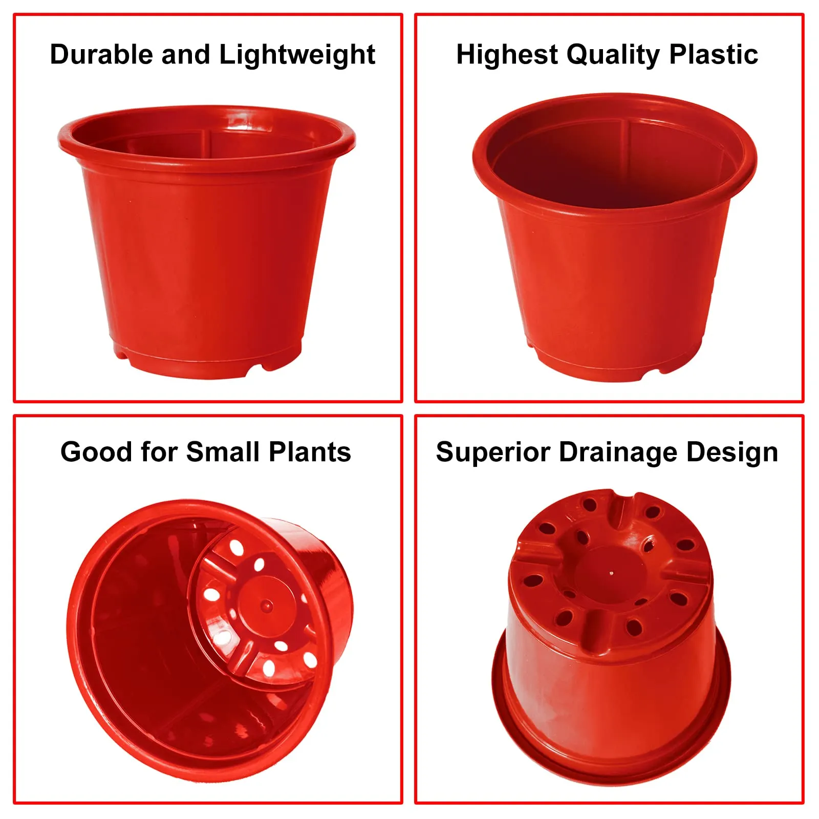 Kuber Industries Durable Plastic Flower Pot|Gamla with Drain Holes for Indoor Home Decor & Outdoor Balcony,Garden,6"x5",Pack of 10 (Red)