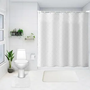Kuber Industries Shower Curtain & Bathmat Set | Non-Slip Bath mats for Bathroom | Easy-Slide Curtains | Polyester Curtain or Bathmat for Bath Décor | YX0147-3T | 15 Pcs Set | Multicolor