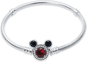 KUNSIR 925 Sterling Silver Snake Chain Bracelet with 5A Cubic Zirconia Mickey Mouse Heads Buckle Compatible with Pandora charms, Charm Bracelets for Women Teen