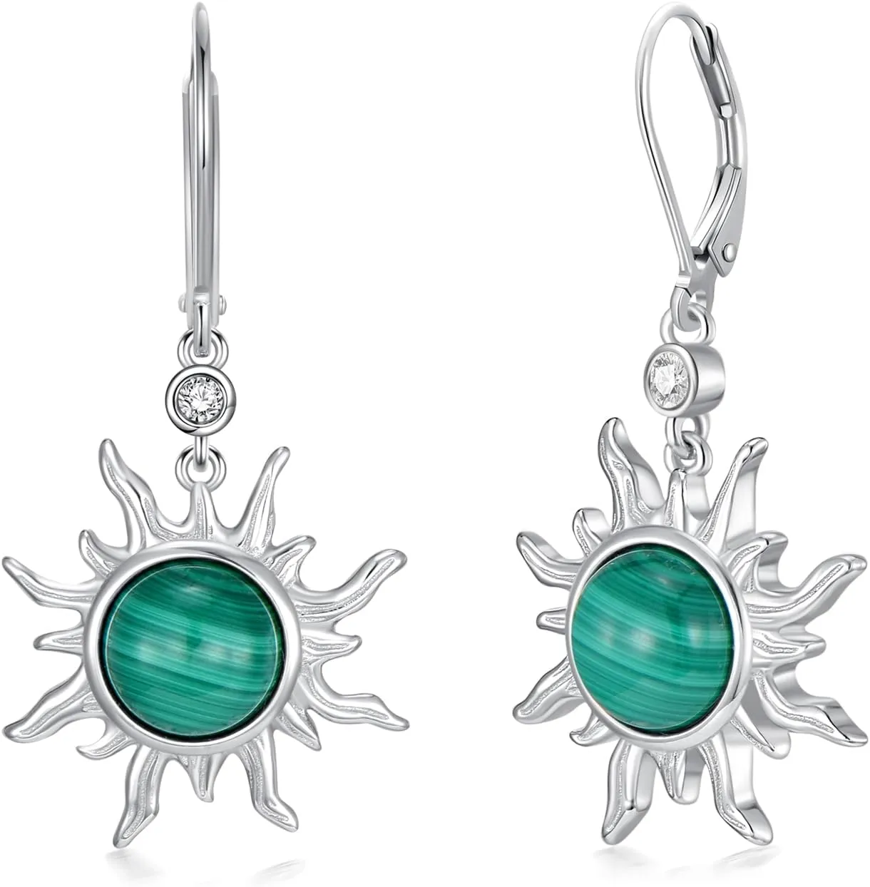 KZX Malachite Sun Earrings 925 Sterling Silver Sun Dangle Earrings Natural Malachite Sun Jewelry Sun Jewelry Gifts for Mother Wife